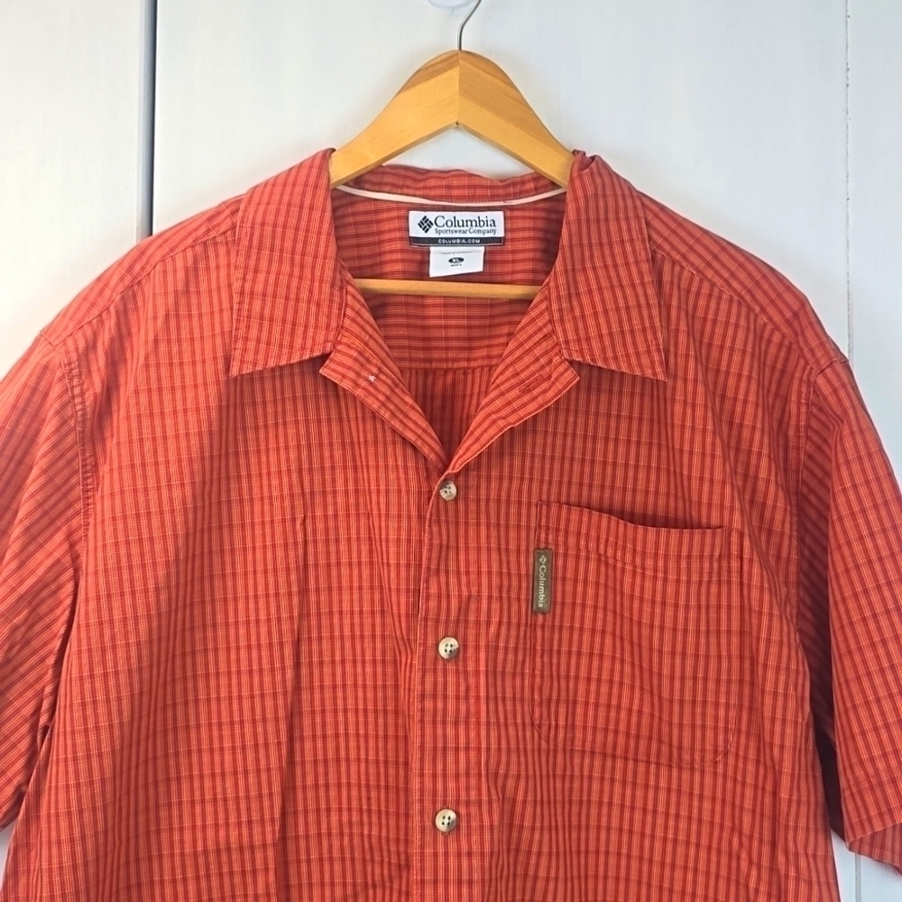 Columbia| Mens Rusty Orange Plaid Pocket Button Down Shirt Hiking Camp Sz.XL